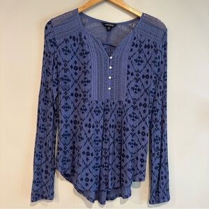 Lucky Brand blue long sleeve half button down top